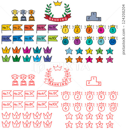 Simple and pop colorful hand-drawn style ranking icon set (including uneven lines, unfilled areas, and overhanging areas) 1 Simple and pop colorful hand-drawn style ranking icon set (including uneven lines, unfilled areas, and overhanging areas) 1 124208204
