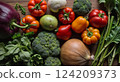 Assortment of fresh fruits and vegetables 124209373