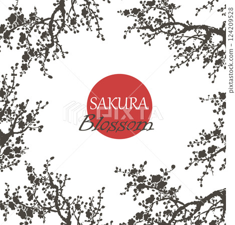 Realistic Sakura Blossom - Japanese Cherry Tree. Artistic Branch Plum Blossom. Vector 124209528