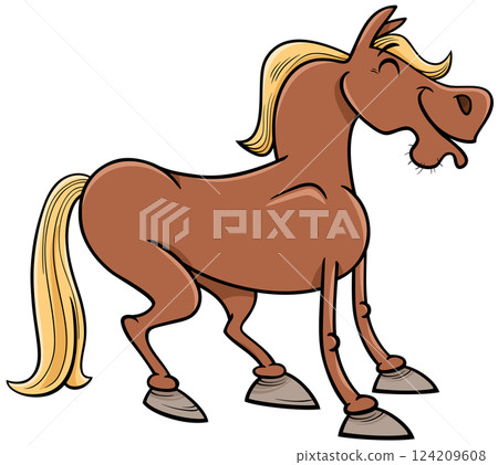 happy cartoon brown horse farm animal character happy cartoon brown horse farm animal character 124209608