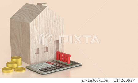The Calculator and House for Debt concept 3d Rendering. The Calculator and House for Debt concept 3d Rendering. 124209637