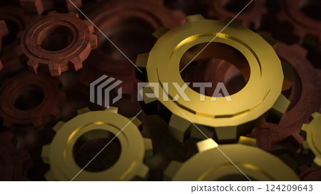 The Gold gear for engineering or team work concept 3d Rendering. The Gold gear for engineering or team work concept 3d Rendering. 124209643