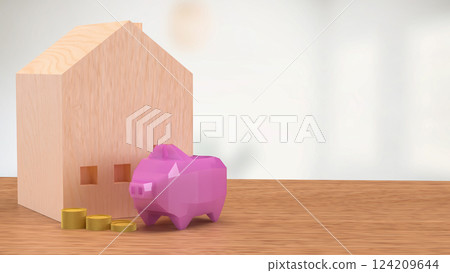 The Piggy Bank and House for Saving or earn concept 3d Rendering. The Piggy Bank and House for Saving or earn concept 3d Rendering. 124209644