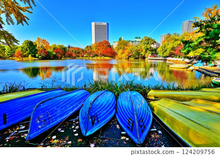 札幌中島公園的小船和秋葉 124209756