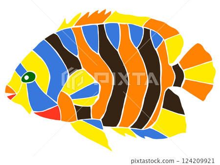 無關節觀賞魚侏儒神仙魚的彩色玻璃剪紙插圖 124209921