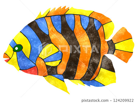 熱帶魚、侏儒神仙魚的馬賽克風格剪紙插圖 124209922