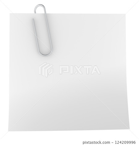 Blank white note paper with paper clip, 3D rendering Blank white note paper with paper clip, 3D rendering 124209996