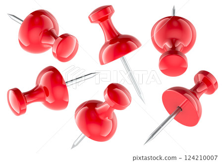 Red Push Pins, 3D rendering 124210007
