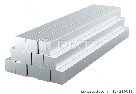 Stainless Steel Square Bars. 3D rendering 124210011