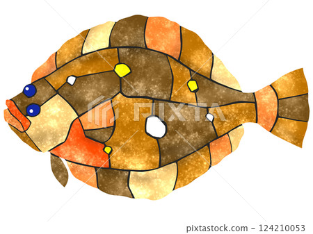 A nice mosaic-style cut-out illustration of a saltwater fish flounder with joints 124210053