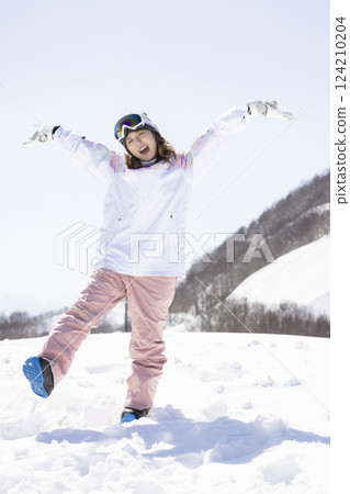 女人享受滑雪 124210204