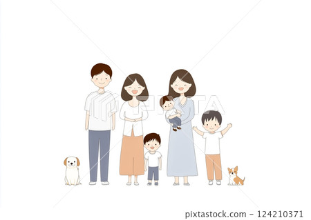 Family portrait illustration in outline style 124210371