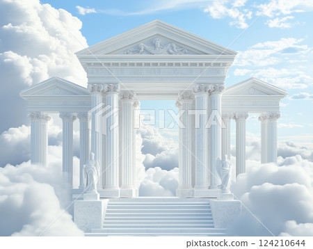 Greek temple entrance above the clouds on a clear day 124210644