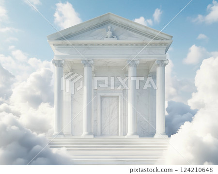 Greek temple entrance above the clouds on a clear day 124210648