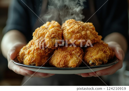Home kitchen fried chicken feast delicious crispy and captured in a warm atmosphere 124210919