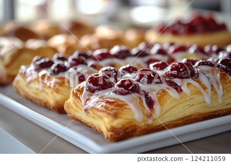 Delicious cherry pastries bakery food photography cozy atmosphere close-up culinary delight Delicious cherry pastries bakery food photography cozy atmosphere close-up culinary delight 124211059