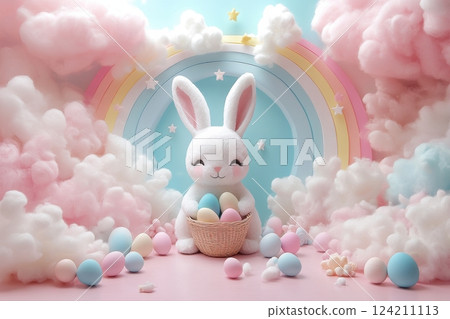 Easter bunny's festive wonderland colorful eggs and whimsical child-friendly decor Easter bunny's festive wonderland colorful eggs and whimsical child-friendly decor 124211113
