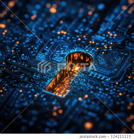 Unlocking digital secrets a keyhole view of technology and cybersecurity futuristic environment macro perspective 124211115