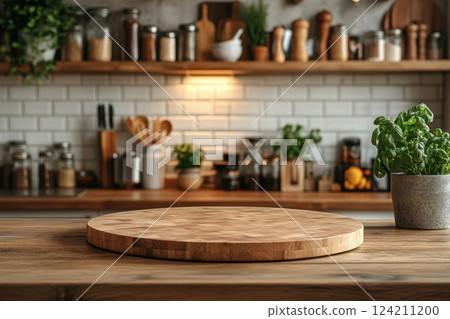Showcasing modern culinary tools in a cozy kitchen environment 124211200