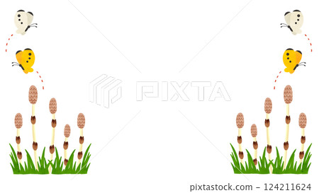 馬尾與蝴蝶框水彩手繪插畫 124211624