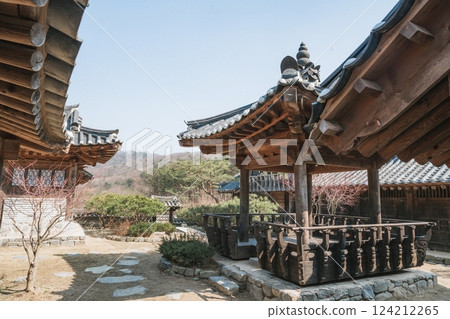 Ancient Korean Architectural Scenery on daytime 124212265