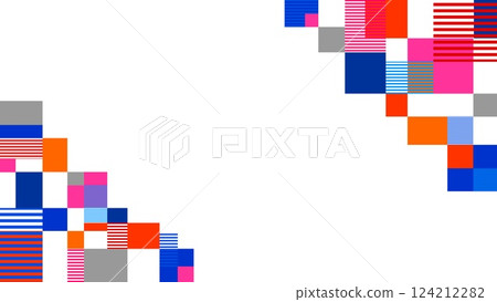 Geometric pattern frame white background border rectangle blue pink orange 124212282