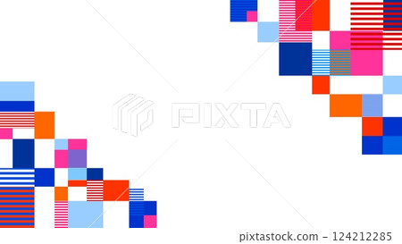 Geometric pattern frame white background border rectangle blue pink orange 124212285