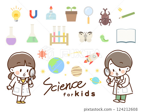 一套兒童和科學圖標 124212608