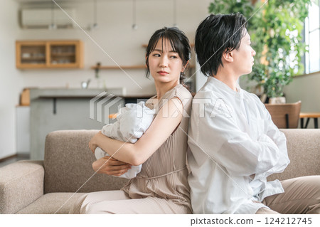 Couples fighting over raising a baby Couples fighting over raising a baby 124212745