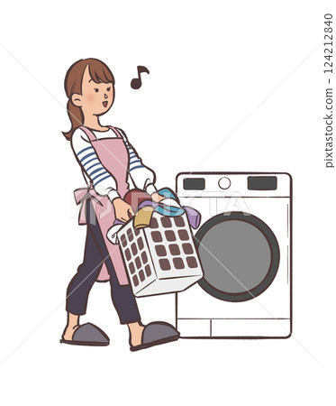 家庭主婦洗衣服的插圖 124212840