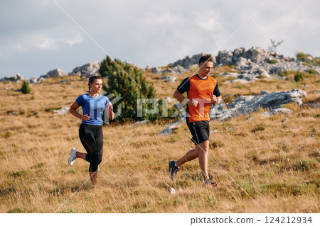 Mountain Bliss: Capturing the Joy of Morning Trail Running Mountain Bliss: Capturing the Joy of Morning Trail Running 124212934