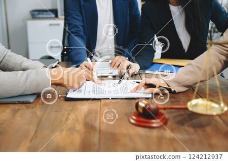 usiness team and Male lawyer or judge consult having team meeting with client, Law and Legal services 124212937