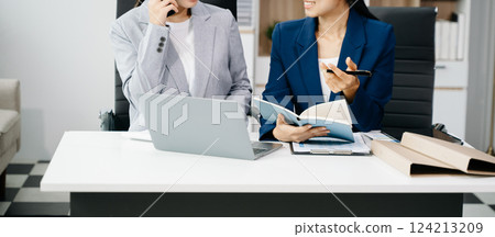 Kind leader executive manager share and discuss business solutions plan ideas on tablet with Asian female marketing manager 124213209