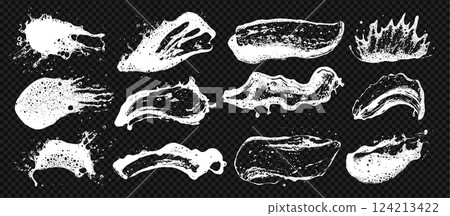 Soap smear texture with clean water and foam. Grunge set with wash glass and soapy sponge pattern at the transparent background 124213422