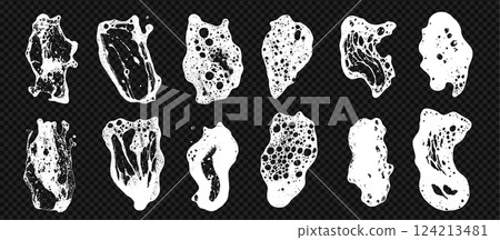 Foam texture with soap and water at the transparent background. Grunge sponge wash overlay with clean shampoo bubbles Foam texture with soap and water at the transparent background. Grunge sponge wash overlay with clean shampoo bubbles 124213481