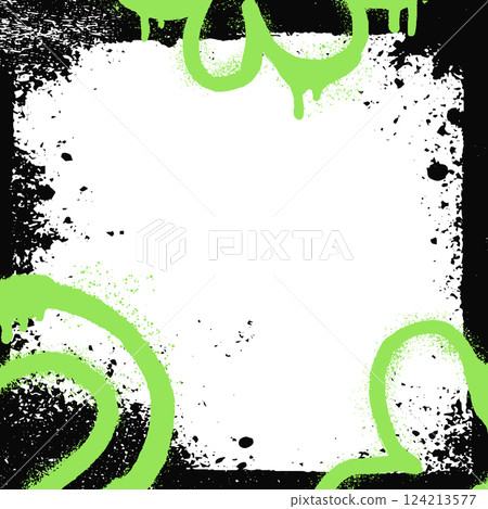 Urban punk graffiti frame with acid spray elements. Black brush strokes on rough edges create a grungy, vintage vector design. Torn paper texture with scratches, ink splatters Urban punk graffiti frame with acid spray elements. Black brush strokes on rough edges create a grungy, vintage vector design. Torn paper texture with scratches, ink splatters 124213577