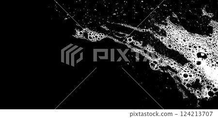 Grunge soap texture background with foam and water. Abstract overlay of bath and shampoo bubbles 124213707