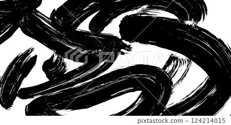 An abstract composition featuring bold black brush strokes on a white background, creating dynamic movement and contrast. 124214015
