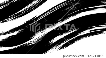 Abstract black and white brush strokes creating a dynamic pattern on a white background. 124214045