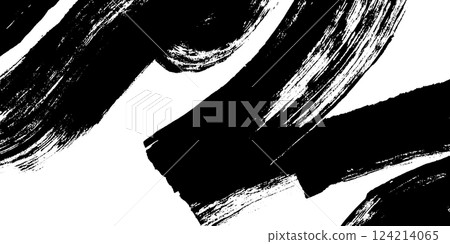 Abstract black and white brush strokes creating a dynamic and artistic pattern on a white background. 124214065