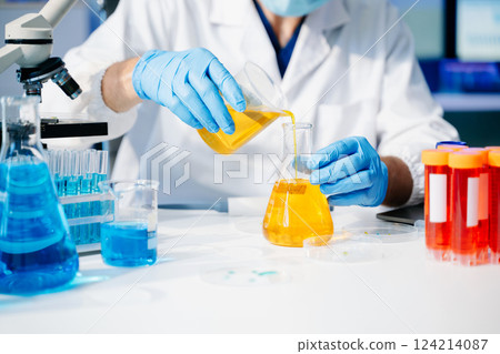Scientists, beakers, and microscopes in cutting-edge research. Perfect for science and technology projects. Scientists, beakers, and microscopes in cutting-edge research. Perfect for science and technology projects. 124214087