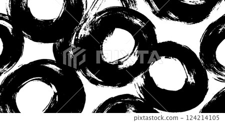 A pattern featuring bold black circular brush strokes on a white background, creating a modern and artistic design. 124214105