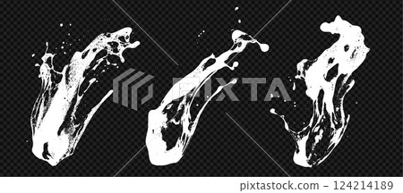 Soap stain texture foam grunge set with wash overlay. Shampoo sponge bubbles and soapy clean liquid detergent at the transparent background 124214189