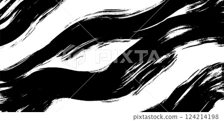 A dynamic abstract pattern featuring bold black and white brush strokes creating a wave-like effect. A dynamic abstract pattern featuring bold black and white brush strokes creating a wave-like effect. 124214198