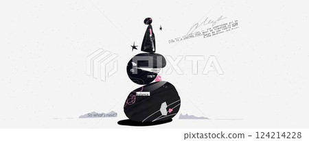 A modern collage with different textures. The concept is a metaphor on the theme of balance and stability and loneliness. Vector illustration with newspaper clippings 124214228
