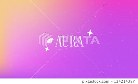 Aura background with a warmth effect. Noisy overlay texture with dots and scratches. Trendy bright vector background. Purple and yellow and pink color Aura background with a warmth effect. Noisy overlay texture with dots and scratches. Trendy bright vector background. Purple and yellow and pink color 124214357