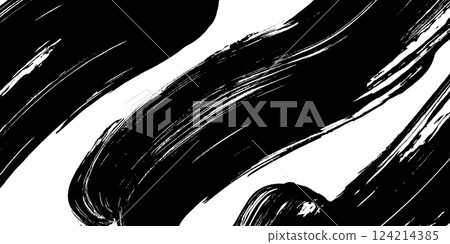 Abstract black and white brush strokes creating a dynamic and artistic pattern. 124214385