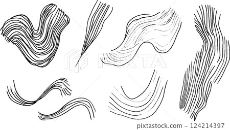 A collection of abstract line art designs featuring various flowing and wavy patterns. The lines vary in thickness and direction, creating a dynamic visual effect. A collection of abstract line art designs featuring various flowing and wavy patterns. The lines vary in thickness and direction, creating a dynamic visual effect. 124214397
