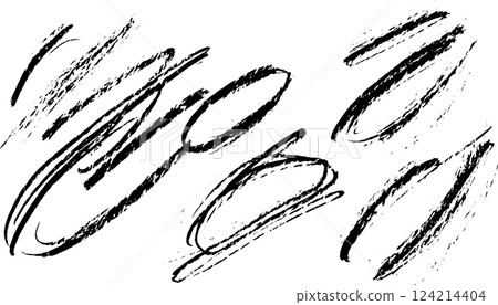 A collection of black brush strokes on a white background, showcasing various shapes and sizes. Ideal for artistic designs or backgrounds. A collection of black brush strokes on a white background, showcasing various shapes and sizes. Ideal for artistic designs or backgrounds. 124214404