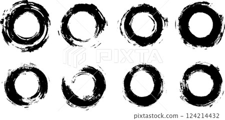 A collection of ten circular brush stroke designs in black and white, varying in thickness and style. Suitable for artistic or graphic design purposes. A collection of ten circular brush stroke designs in black and white, varying in thickness and style. Suitable for artistic or graphic design purposes. 124214432